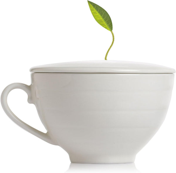 Tea Forte Cafe Cup White Porcelain Tea Cup and Lid, Steeps 8
