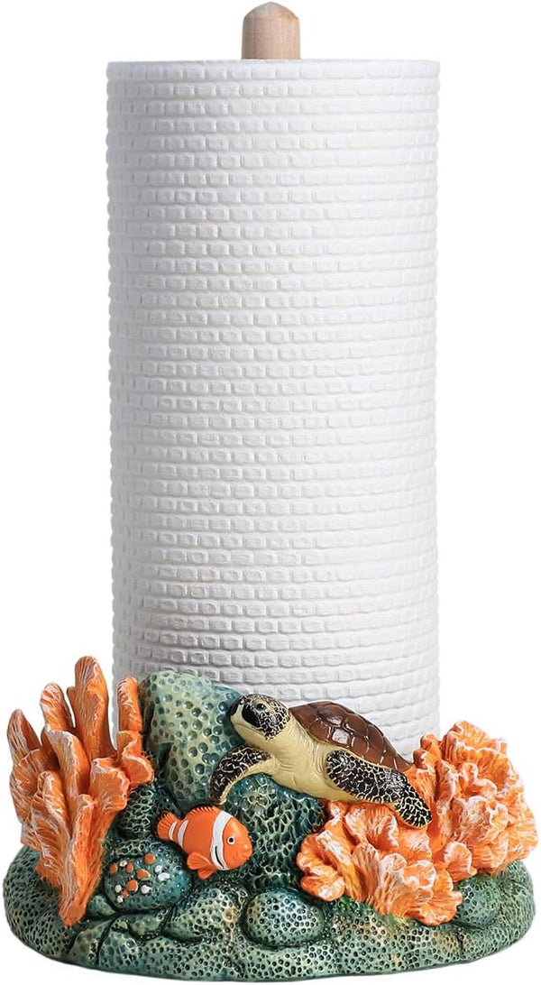 Bicuzat Sea Animal and Coral Pattern Paper Towel Holder Stand, Resin Turtle Dolphin