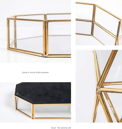 Large Mirror Gold Tray, Rectangle Metal Makeup Decorative Tray, Perfume Glass Jewelry Organizer for Vanity, Bathroom,