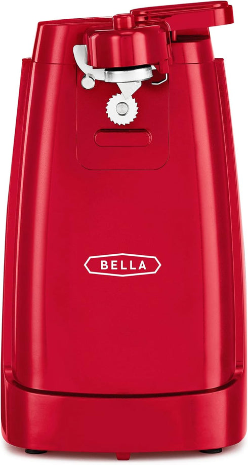 BELLA Multifunctional Electric Can Opener and Knife Sharpener, Red, Stainless Steel Blade, Removable Cutting Lever,