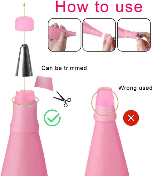 Reusable Silicone Icing Piping Bag with 14× Stainless Steel Nozzle Set for DIY Cake Decorating Tool (14×Nozzle, 2×Bag)