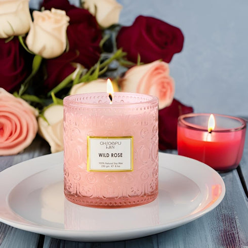 Chloefu LAN Wild Rose Candle - Luxury Jar Candle for Home Scented, Natural Soy Wax, 8.1 oz, 55 Hours Burn