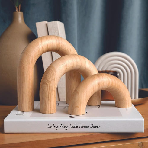 3-Piece Set Natural Arches Home Decor Aesthetic Shelf Objects, Coffee Table, and Bookshelf Accent, Japandi Modern