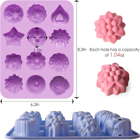 Sakolla 3 Pack Chocolate Flowers Silicone Molds 12 Cavity Flowers Heart Shape Candy Cake Molds for Baking, Cupcake, Jelly, Ice Cube, Muffin by Sakolla