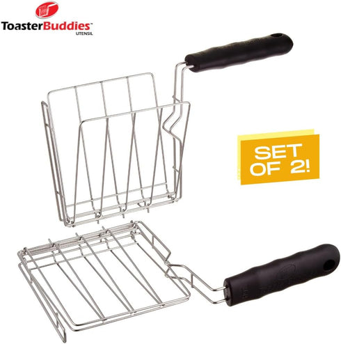 TOASTER BUDDIES - 2-Piece Toaster Basket, Sandwich Racks, Compatible with Most Pop-Up Toasters, Black