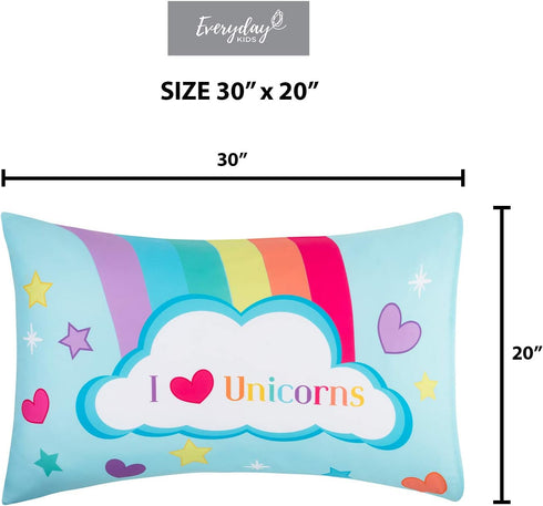 Everyday Kids 2-Pack Standard Size Pillowcases 20 x 26” - 100% Soft Microfiber, Unicorn Design