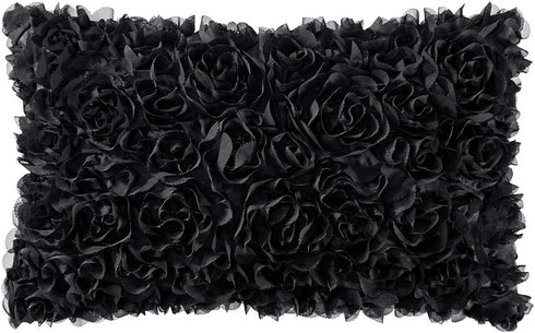 MIULEE 3D Decorative Romantic Valentines Chiffon Rose Flower Throw Pillow Cover, 12x20 Inch Black
