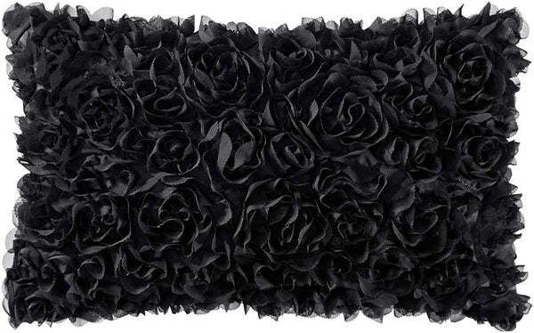 MIULEE 3D Decorative Romantic Valentines Chiffon Rose Flower Throw Pillow Cover, 12x20 Inch Black
