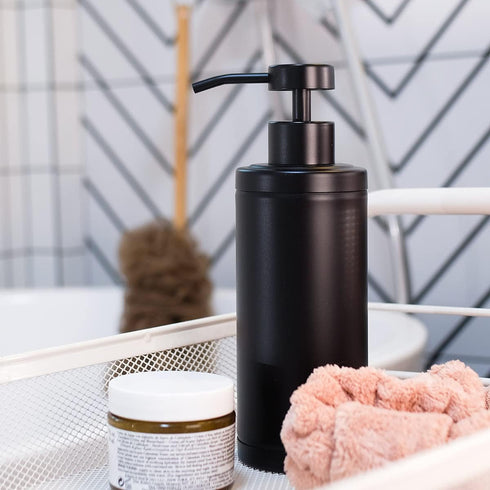 Stainless Steel Soap Dispenser for Bathroom, Matte Black Flat Design, 10oz Rust-Proof Liquid Hand Soap Dispenser