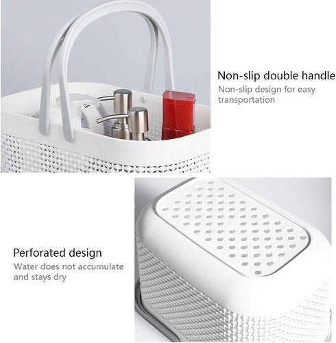 UUJOLY Plastic Organizer Storage Baskets with Handles - Shower Caddy Bins for Bathroom and Kitchen (White)