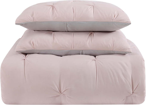 My World Pleated Solid Duvet Sets, Blush and Silver Grey, 2-Piece Twin XL Duvet Set, Polyester, OEKO-TEX Certified