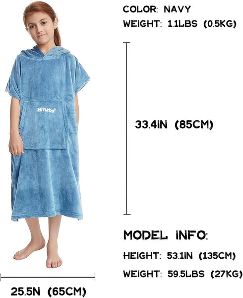 5-12 Hiturbo Kids Towel Changing Robe: Soft Plush Bath Towels - Warm Coral Fleece Hoodie - Swim Surf Poncho for Years