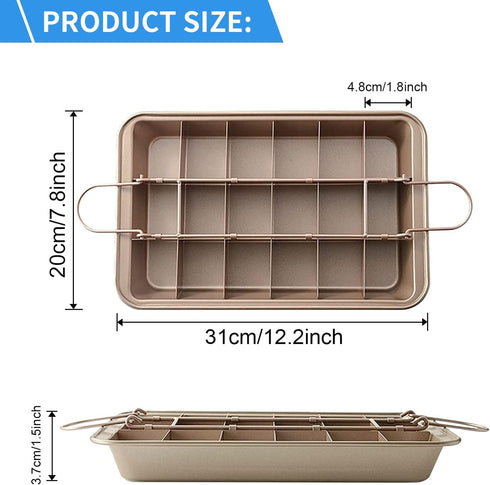 Non Stick Brownie Baking Pan with Dividers, 18 Pre-slice Carbon Steel Rectangle Baking Pan Set for Oven Baking