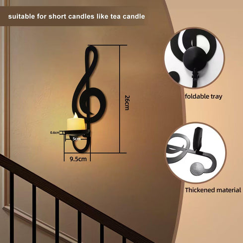 Set 4 Candle Sconces of Wall Musical Note Sconces Decor Wall Mounted Metal Candle Holders with Foldable Tray ZAYHENYOO