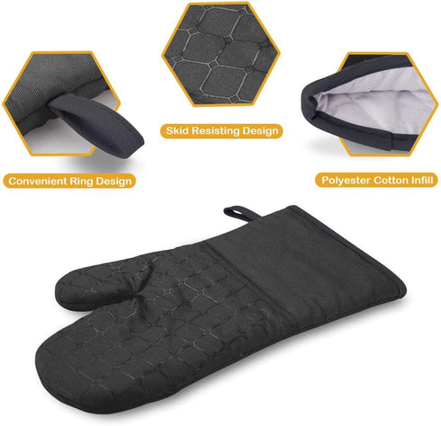 IXO 6Pcs Oven Mitts and Pot Holders, 500? Heat Resistant with Soft Cotton Lining and Non-Slip Silicone Surface