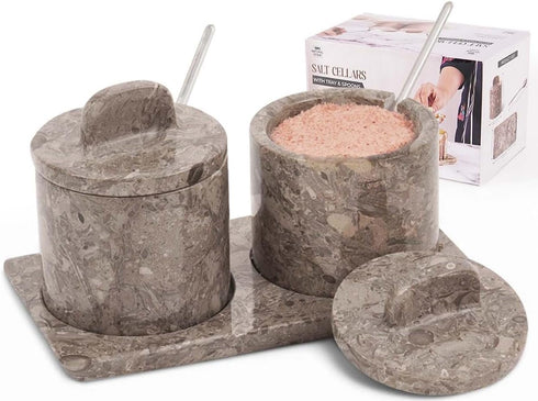 Marble Salt Cellar 4 Inch Salt Jar with Lid, Table Salt Containers