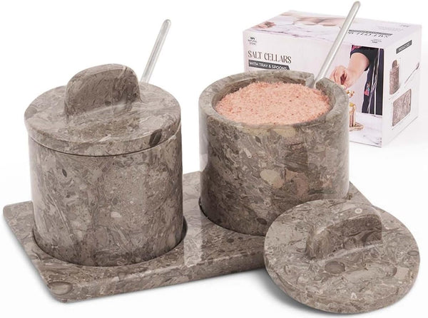 Marble Salt Cellar 4 Inch Salt Jar with Lid, Table Salt Containers