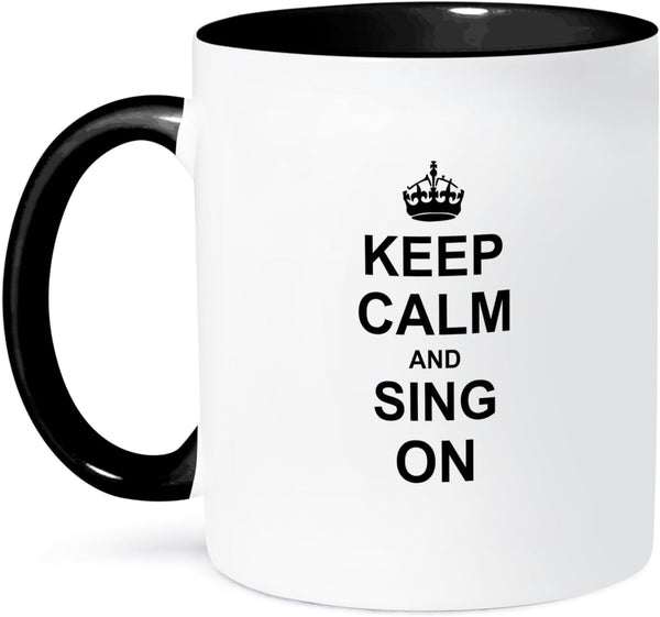 3dRose Keep Calm and Sing On Mug, 11 oz, Black