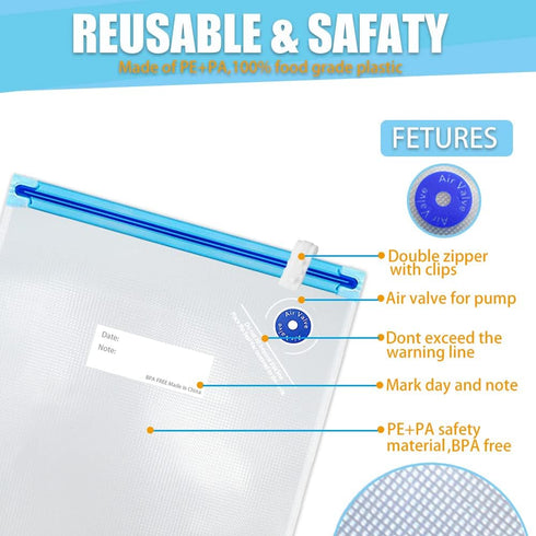 Sous Vide Bags 20pcs 8.3x8.7in BPA Free Reusable Vacuum Sealer Bags to Keep Food Fresh