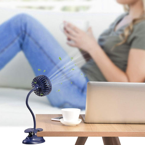 Clip on Fan USB Battery Operated Desk Clip Fan with Emergency Power Bank, Rechargeable Personal Fan, Navy Blue