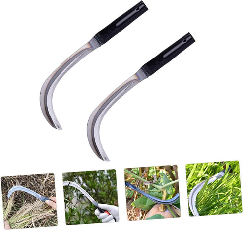 YARNOW 2Pcs Fierce Steel Willow Leaf Sickle Farming Sickle Driveway Weeder Weeding Sickle Steel Harvest Grass Sickle Gardening Hand Tool Sidewalk Weeder Reaping Hook Lancet Long Handle by YARNOW