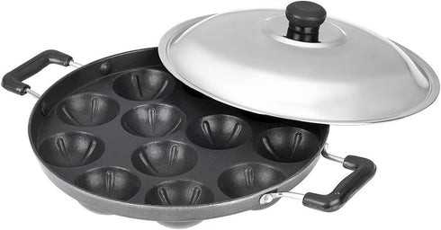 Appam Patra Paniyaram Non Stick Pan, Takoyaki or Danish Aebleskiver Filled Pancake Pastry Maker Set of 1, 12 Pits with