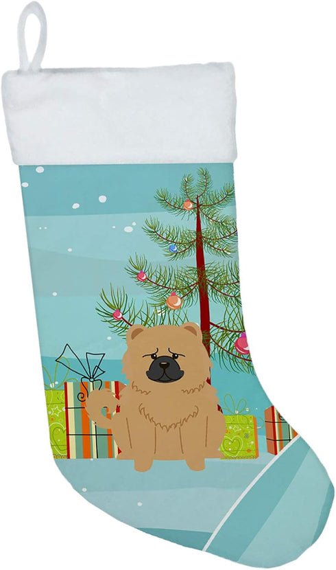 Caroline's Treasures BB4269CS Merry Christmas Tree Chow Chow Cream Stocking, Holiday Decorations