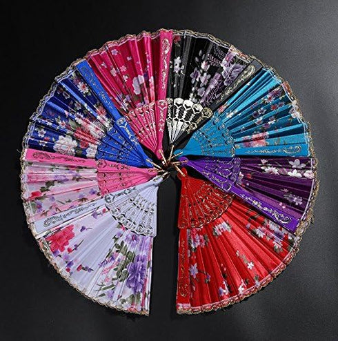 BABEYOND 8pcs Floral Folding Hand Fan, Vintage Handheld Lace Folding Fan with Different Flower Patterns for Wedding