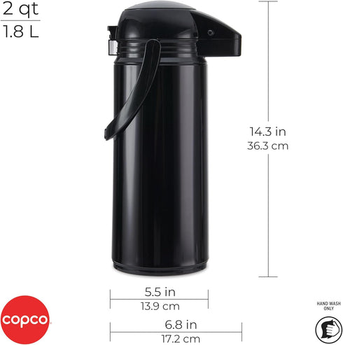 Copco Insulated Pump Pot with Handle, Large Capacity for Serving, 2 Quarts, Black