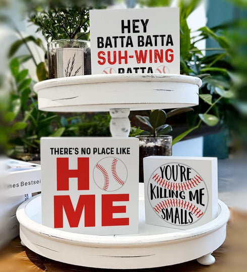 Baseball Decor for Home, Sports Themed Tiered Tray Decor, 3 Pcs Decorative Wood Box Signs