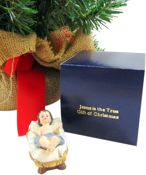 Westmon Works Baby Jesus Figurine with Manger, Small Nativity Statue in a Box, 2 Inch