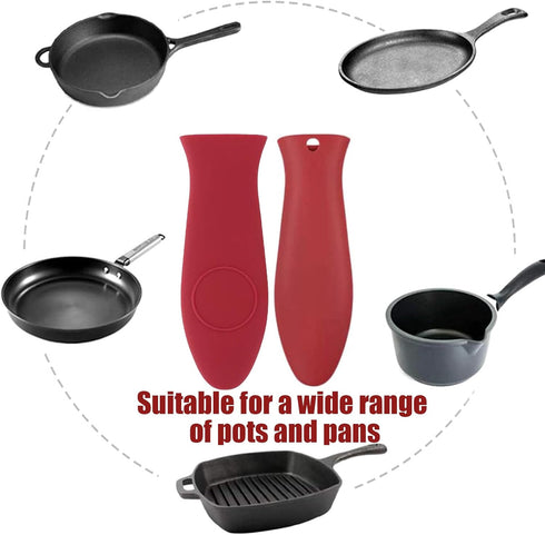 2 Pack Silicone Pan Handle Sleeve, Heat Resistant Cast Iron Skillet Handle Covers for Kitchen Cookware (Red)