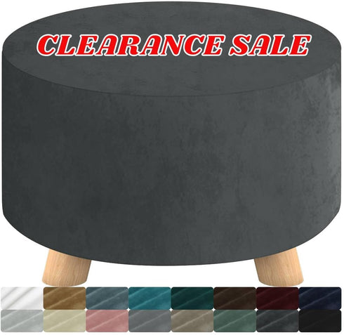 MAXIJIN Velvet Ottoman Slipcover - Round Foot Stool Cover, Washable Thick Storage