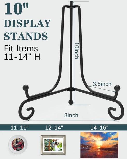 Iron Display Stand 10 Packs, 10 Inches Plate Stand for Photo, Black Foldable Easel Holder for Frame, Artwork,