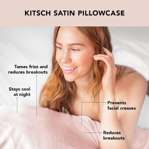 Kitsch Satin Pillowcase with Zipper for Hair & Skin, Queen Size, Blush, Machine Washable, Cooling, Wrinkle-Free