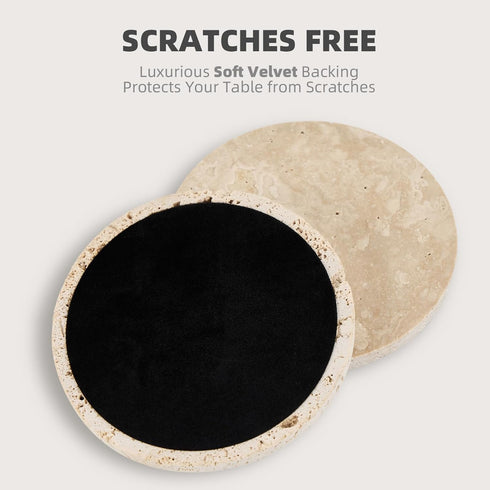 YONGHEE Set 5 Italian Travertine Coasters of with Holder, Round Beige Marble Drink Coasters for Coffee Table Decor
