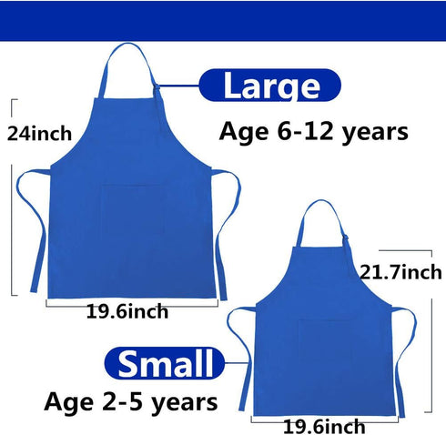 Kids Adjustable Cotton Apron and Chef Hat Set, Blue Kitchen Bib Aprons for Cooking Baking Painting