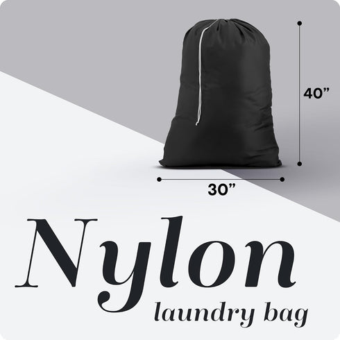 Nylon XL Laundry Bag, Black, Large Capacity with Locking Drawstring, Fits 2 Loads of Clothes (30" x 40")