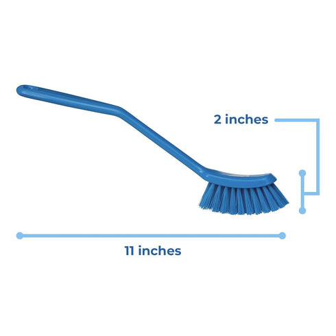 Vikan Heavy-Duty Fine Dish Brush, Narrow, Slip-Resistant, 11 Inch, Blue