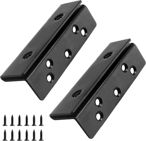 2 Pcs Bed Frame Bed Post Double Hook Slot Bracket, Heavy Duty Bed Hardware Plate Attachment for Wooden Bed, Black