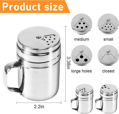 3Pcs Seasoning Bottle with Handle Stainless Steel Dredge Shaker Rub Spice with Holes Powdered Sugar Shaker with Lid Shaker Cooking Rotatable Cover for Spice Salt Shaker Dispenser by Dualshine