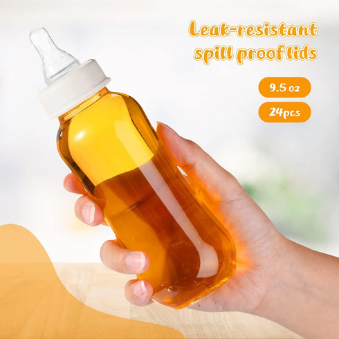 Norme Baby Shower Bottles 9.5 oz Plastic Bulk Baby Bottles for Shower Decorations (White, 24 Pcs)