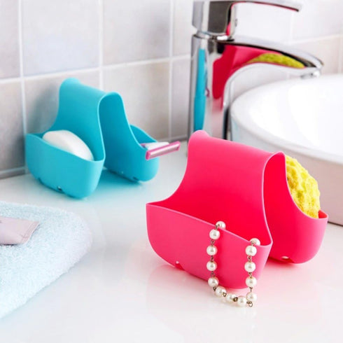3 Pack Saddle Silicone Sink Caddy, Sponge Soap Brush Holder Organizer for Kitchen (Blue, Green, Pink)