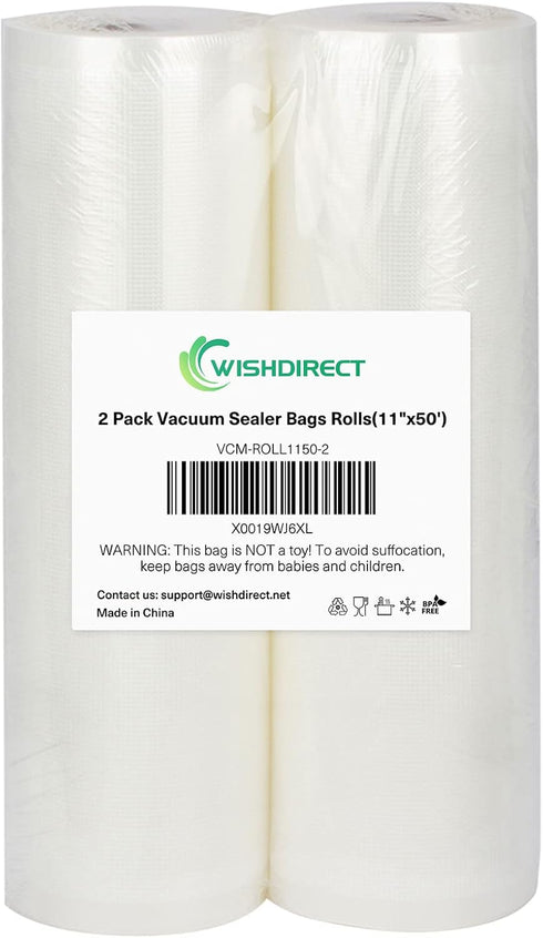 Vacuum Sealer Bags Rolls 2-Pack 11"X50', Commercial Grade BPA Free Double Sides Textured Vacuum Seal Bags