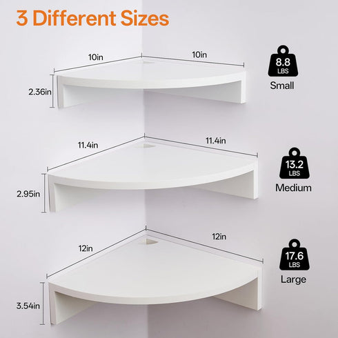 3 3 Pack Floating Corner Shelves, Tier Corner Shelf Wall Mount with Wire Hole Corner Display Wall Shelf for Bathroom