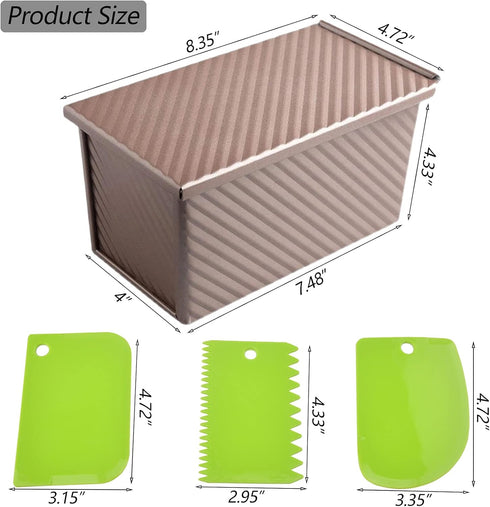 Pullman Loaf Pan with Lid, 1Pound Dough Capacity Rectangular Bread Pan, Non-Stick Long Bread Pans for Homemade Bread, 9x4inch Pullman Loaf Pan with Dough Scraper Cutter for Sandwich Bread by Spmarkt