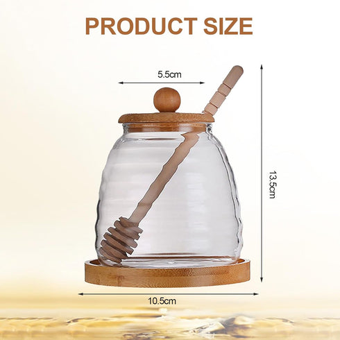 ASTRQLE 16.7 Oz Glass Honey Jar with Dipper and bamboo Lid Honey Pot Honey Container Holder Syrup Dispenser for Home