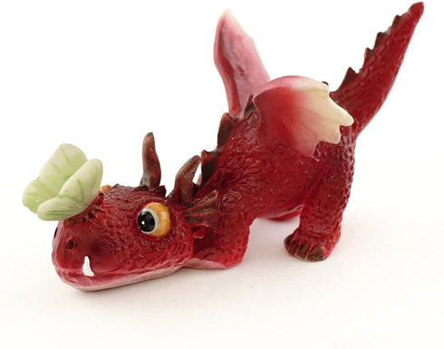 Top Collection Miniature Fairy Garden and Terrarium Mini Red Dragon Playing with Butterfly Figurine