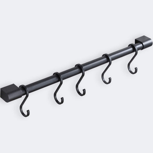 MIAOHUI Kitchen Rail with Hooks - Pot Hangers for Wall Mount, Utensil Rack with Removable S Hook, Aluminum, Black
