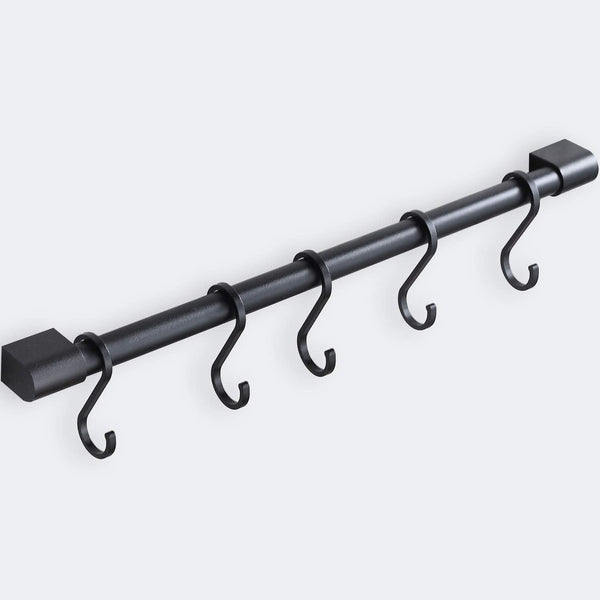 MIAOHUI Kitchen Rail with Hooks - Pot Hangers for Wall Mount, Utensil Rack with Removable S Hook, Aluminum, Black